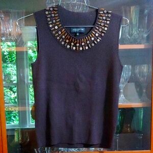 Jones New York Brown Tan Golden Tank Top with Embellished Neckline